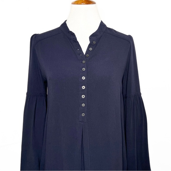Free People Navy Blue Henley 3/4 Bell Sleeve High Low Tunic Peasant Top - Picture 9 of 15